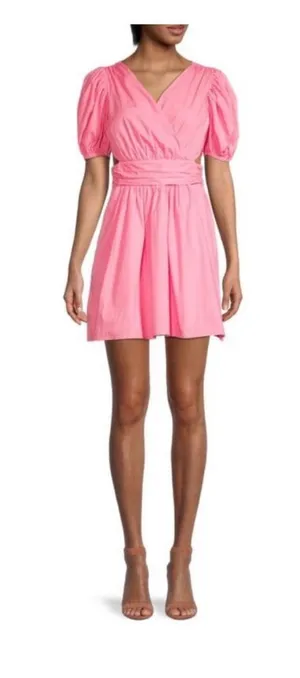 French Connection Rhodes Poplin Vneck Mini Dress Morning Glory Pink Sz 2 thumbnail 1