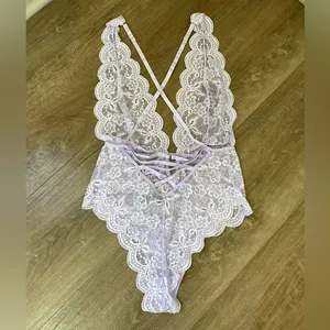 Dreamgirl Purple Lace Lingerie Bodysuit Sheer ~ Size Large thumbnail 5
