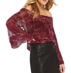Free‎ People Ginger Berry Velvet Off The Shoulder Top thumbnail 1