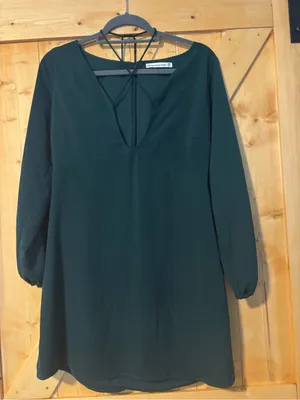 Abercrombie & Fitch Key Hole Front Long Sleeve Mini Dress Emerald Green‎ MP thumbnail 2