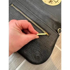 Tory Burch Black Leather Clutch‎ Gold Logo thumbnail 3