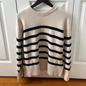 Zara Cream and Navy Striped Crewneck Sweater thumbnail 2