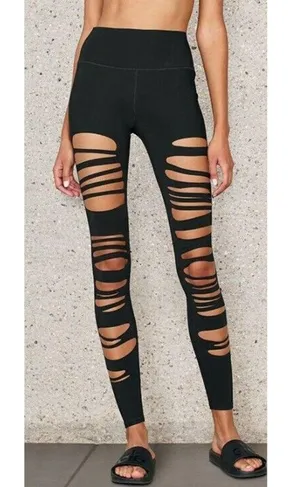 Alo High-Waist Extreme Ripped Warrior Leggings Black Edgy Hi-Rise Destroyed Pant thumbnail 4