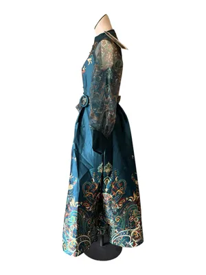 NWT DALIA MACPHEE Long Sleeve Mock Neck Printed Maxi Dress Small Belted Green thumbnail 8