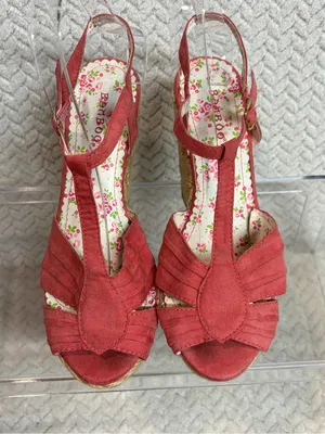 Bamboo Coral Red Espadrille Wedge Sandals 6 Floral T-Strap Cottagecore Y2K thumbnail 6