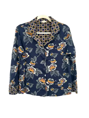 Vera Bradley Dottie Leaf Floral Pajama Set Navy Blue Size Medium thumbnail 2