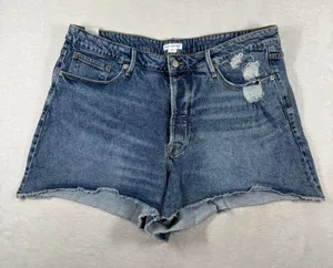 Good‎ American High Rise Distressed Denim Cut Off Shorts Blue Size 20 GB002T thumbnail 1