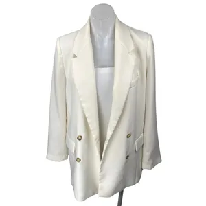 Zara Women's White Double Breasted Notch Collar Long Sleeve Blazer Coat Jacket M thumbnail 3