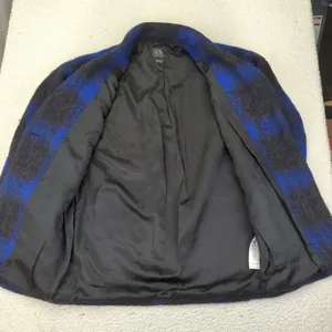 Armani Exchange AX Coat Women's XS Oversized Blue‎ Black Plaid Wool Blend Jacket thumbnail 7