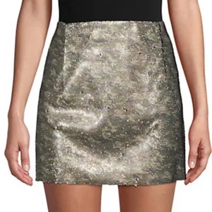 Free People Women's Black/Green Camo Reverse Sequin Stretch Mini Skirt sz 0 thumbnail 2