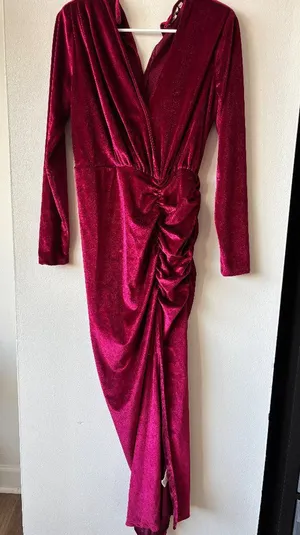 Let me be Burgundy Long Sleeve Velvet Dress - Size Small thumbnail 1