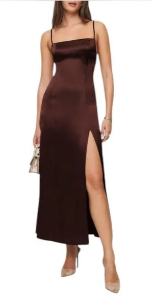 Reformation 100% silk Melina Brown Dress NEW thumbnail 1
