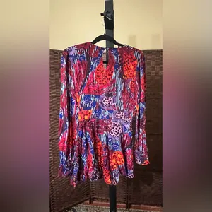 NEW Free People Audrey Long Sleeve V-Neck Romper – Red – Size 6 thumbnail 4
