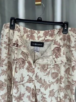 Sag Harbor Women's Size 14 Cream & Tan Floral Casual Straight Leg Pants Cottage thumbnail 6