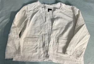 Ann Taylor White Textured Open-Front Jacket thumbnail 1