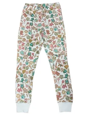 Pink Elephant Women’s Size XS White Gingerbread Print Henley Jogger Pajamas thumbnail 4