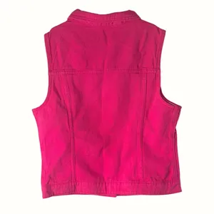 NWT Allegra K Fuchsia Denim Vest Button Front Flap Pocket Slim‎ XS thumbnail 6