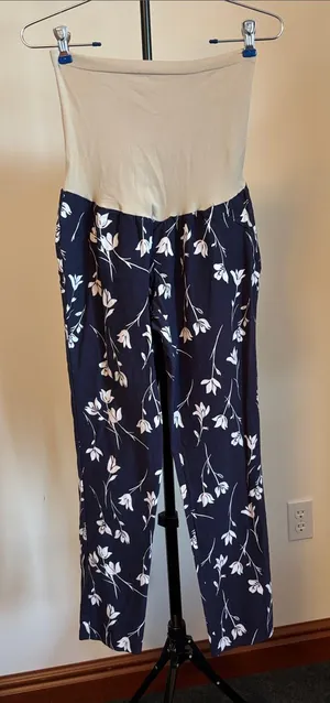 Motherhood Maternity Navy Floral pants with Cream Top thumbnail 1