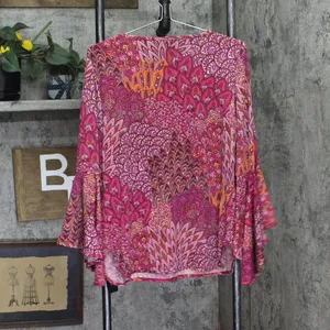 NWT Prelude Womens Knit Bell-Sleeve Top Pink Peacock M thumbnail 6