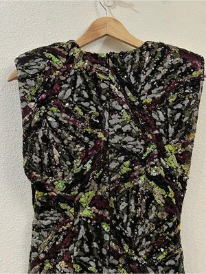 Zara‎ Women's Sleeveless Sequined V Neck Shoulder Pad Mini Dress Size Small thumbnail 9