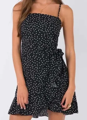 Princess Polly Polka Dot Wrap Mini Dress Black White Ruffle Hem Size US 2 Summer thumbnail 1