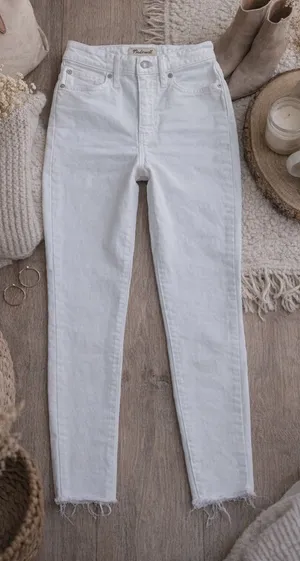 Madewell Skinny Jeans White‎ Raw Hem High Rise Size 25 thumbnail 1