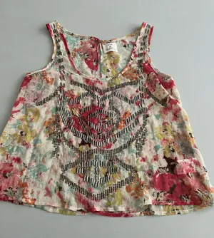 Floral Beaded Sleeveless Tank Top - M Multicolor thumbnail 1