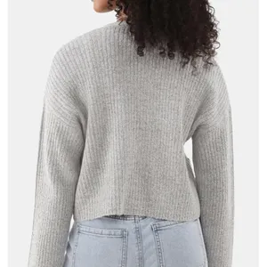 No Boundaries Womens Cardigan Sz M Light Grey Sweater Button Front Rib Knit Y2K thumbnail 4
