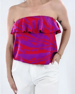 Amanda Uprichard Silk Pink and Purple Strapless Top Size Medium thumbnail 1