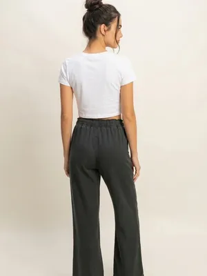 NEW Double Zero Black 100% Cotton Wide Leg Flare Pants – Medium thumbnail 2