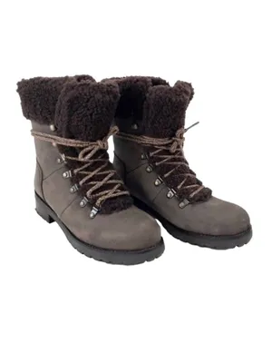 UGG Fraser Exposed Fur Stout Water-resistant Leather Combat Boots Size 7.5 Women thumbnail 4