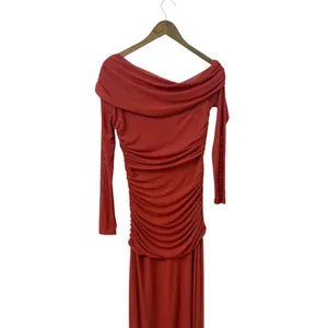 Lulus Darla Rust Red Mesh One-Shoulder Long Sleeve Maxi Dress size Large NWT thumbnail 6