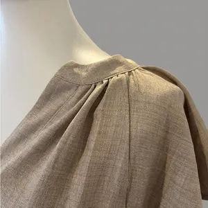 Emma & Michele Oatmeal Boho Tiered Maxi Dress V-Neck, Flutter Sleeve, Size Small thumbnail 3