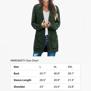 Merokeety NEW Green Long Sleeve Cable Knit Cardigan Sweater Fall Outerwear Pockets 2X thumbnail 3
