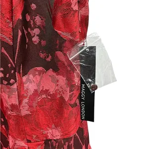 Maggy London Red Jacquard Cocktail Wedding Guest Illusion Yoke Dress Womens 16 thumbnail 12