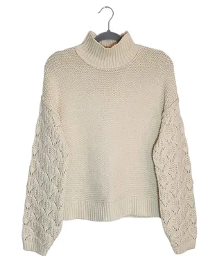 Universal Thread Cream Cropped Sweater with Open Knit Sleeves Size Medium thumbnail 1