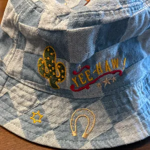 Urban Outfitters Denim Poppy Checkered Cowboy Cowgirl Embroidered Bucket Hat thumbnail 2