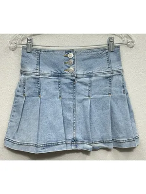 Y2K Denim Micro Mini Skirt Size Small Pleated Ruffle Bratz Indie Coquette Tennis thumbnail 2
