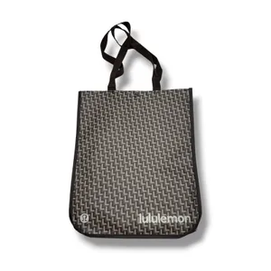 Lululemon Reusable Shopper Tote Bag Large Brown Tan Monogram‎ Geometric Snap thumbnail 2