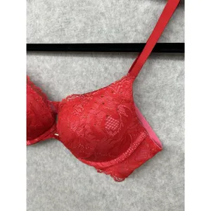 Victorias Secret 36B Sexy Red Lace/Pink Floral Lace Plunge Underwire Bra thumbnail 2