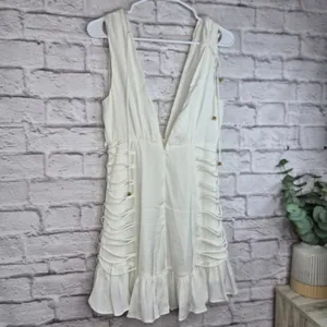 ​NWT Selfie Leslie Come Alive String Detail Deep V-Neck Mini Dress White M AU 10 thumbnail 5