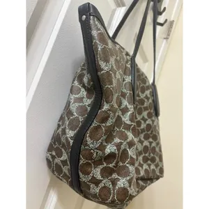 Coach F33504 Taxi Zip Top Tote In Signature Coated Canvas Women Bag Brown thumbnail 2