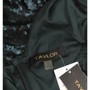 NWT Taylor Stretch Mesh Sequin Cinched Waist Gown Dress Bottle Green 2 thumbnail 10