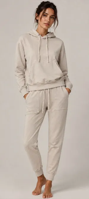 Goodlife Micro Terry Lounge Set Small Beige Hoodie Joggers Travel Minimal Comfy thumbnail 1