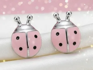 Pink and Silver Ladybug Earrings thumbnail 1