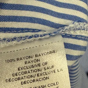 LOFT Striped Flutter Sleeve Tassel Tie Blouse Top Size Large Women's Blue‎ White thumbnail 7