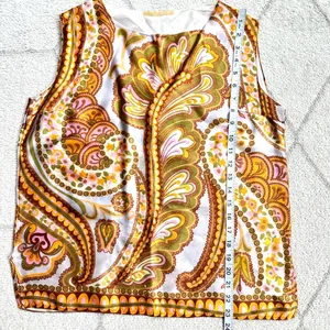 Vintage 60s Paisley Print Silky Sleeveless Top Boho Hippie Style Retro Fashion thumbnail 4