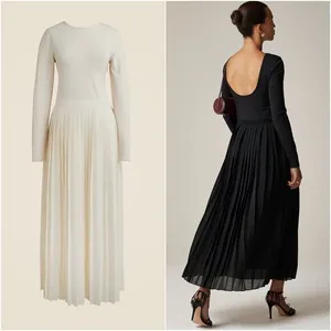 J.Crew Pleated Ballet Maxi Dress Stretch Cotton Natural Long Sleeve Medium NWT thumbnail 2