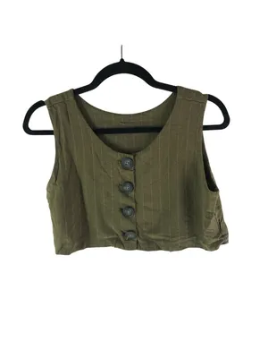 Storets Olive Green Two-Piece Set Sleeveless Crop Top & Wide-Leg Pants Size S/M thumbnail 4