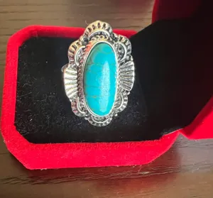 Boho Turquoise Oval Shape Gemstone Boho Statement Ring Size 6 Blue thumbnail 4